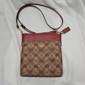 Coach Heart Print Crossbody Brown Red Signature